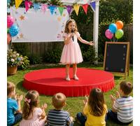 Palco semicircolare portatile, Tappeto Antiscivolo con Gonna a Pieghe | System Modulare per Palcoscenici per Recite Scolastiche, Canto, Danza E Discorsi(Red 1,100*100cm/39.5*39.5in)