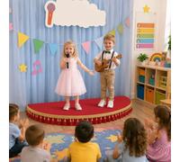 Palco semicircolare portatile, Tappeto Antiscivolo con Gonna a Pieghe | System Modulare per Palcoscenici per Recite Scolastiche, Canto, Danza E Discorsi(Red 2,100*50cm/39.5*19.7in)