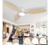 Pale Da Soffitto Con Luce E Telecomando Silenzioso Lampadario Con Ventilatore Ventola Soffitto Con Luce Design Memoria Dimmerabile LED 6 Velocità Motore DC Reversibile E Timer-White-WoodGrain||42in