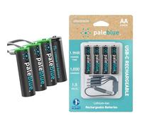 paleblue Batterie AA ricaricabili USB di Pale Blue, IONI DI LITIO 1,5 V 1700 mAh, ricarica in meno di 1 ora, oltre 1000 cicli, cavo di ricarica da USB-A a USB-C 4 in 1, indicatore di carica LED, confe