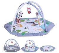 Palestrina Neonato, Palestrina Neonato Montessori 0-6-9-12 Mesi, Con Cuscino per Tempo a Pancia in Giù, 5 Giocattoli Sensoriali Rimovibili, Lavabile e Morbido Tappetino Neonato Evolutivo per Neonati