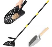Paletta per la sabbia per il rilevamento di metalli, manico lungo con pala metal detector per spiaggia, in acciaio inox, setaccio per sabbia per caccia subacquea, nero