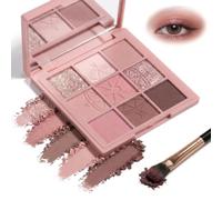 Palette di ombretti rosa in 9 colori - Tonalità opache, brillanti e glitterate, trucco coreano impermeabile a lunga durata con specchio e pennello - tonalità rosa nude calde per look da naturali a
