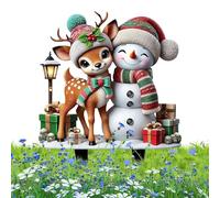 Paletti da giardino natalizi - Cartelli decorativi in acrilico 2D | Motivo con renna e pupazzo di neve, paletti impermeabili per le vacanze, prato, vaso di fiori, patio, decorazioni per la casa di N