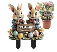 Paletto da giardino a tema coniglietti - Decorazione da giardino per coniglietti 30 cm/11,8 pollici, picchetto da giardino di Pasqua vibrante | decorativo per esterni coniglio con uova dec