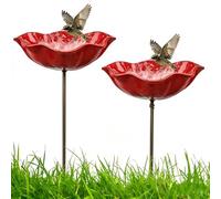 Paletto da giardino in metallo fatto a mano, con vasca for api e ciotola for acqua for uccelli, vasca pimangiatoia for api in metallo da giardino con design floreale,(2PCS)