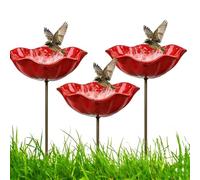 Paletto da giardino in metallo fatto a mano, con vasca for api e ciotola for acqua for uccelli, vasca pimangiatoia for api in metallo da giardino con design floreale,(3PCS)