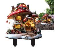Paletto da giardino natalizio: decorazione festiva per prato all'aperto, in metallo per sentieri natalizi | acrilico 2D per cortile di casa dei funghi copertura della neve natalizia