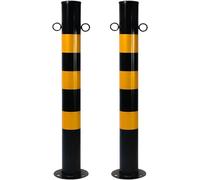 Paletto di sicurezza in acciaio da 29,5" con gancio a catena, palo parcheggio notturno riflettente, paletto stradale controllo traffico stradale, montaggio a pavimento, parcheggio(Black Yellow,2Pcs)
