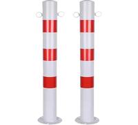Paletto di sicurezza in acciaio da 29,5" con gancio a catena, palo parcheggio notturno riflettente, paletto stradale controllo traffico stradale, montaggio a pavimento, parcheggio(Red White,2Pcs)