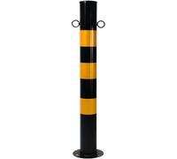 Paletto di sicurezza in acciaio da 29,5" con gancio a catena, palo parcheggio notturno riflettente, paletto stradale controllo traffico stradale, montaggio a pavimento, parcheggio(Black Yellow,1Pcs)
