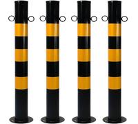 Paletto di sicurezza in acciaio da 29,5" con gancio a catena, palo parcheggio notturno riflettente, paletto stradale controllo traffico stradale, montaggio a pavimento, parcheggio(Black Yellow,4Pcs)