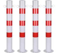Paletto di sicurezza in acciaio da 29,5" con gancio a catena, palo parcheggio notturno riflettente, paletto stradale controllo traffico stradale, montaggio a pavimento, parcheggio(Red White,4Pcs)