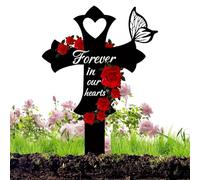 Paletto in acrilico per cimitero, commemorativo, a forma di cuore e incrocio, per esterni, per cimitero, giardino, cimitero, acrilico , elegante tomba