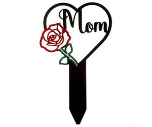 Paletto in metallo con sagoma a forma di cuore e scritta in lingua inglese "Mom per la memoria nel prato o nel luogo di sepoltura"