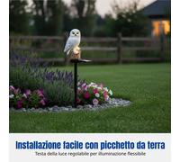 Paletto LED solare a uccello, luce creatura in resina, decorazione impermeabile