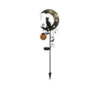 Paletto Luminoso Halloween Zucca Ferro 80cm | Gatto nero, luna crescente, zucca luminosa, luce automatica all'alba, design incantevole
