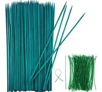 Paletto per Piante in Legno Verde Supporto per Piante Floreali Bastoncini di Legno da Giardino Paletti per Piante di Bambù Plettri 100 Lacci Metallici Verdi Lunghi 15 cm (40 Cm, 50 Pezzi)