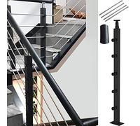 Paletto per scale in acciaio inox nero, per scale, villa, giardino, hotel, scale, balaustra, con staffe piatte e kit completo