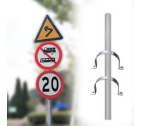 Paletto Segnaletico Rotondo Con Supporto, Pali In Acciaio Zincato Da 50, 60, 76 E 89 Mm Per Il Montaggio Di Segnali Stradali/riflettenti Di Stop, Colonna Per Vela Ombreggiante(A 76mm/3in,1.5m/4.9ft)
