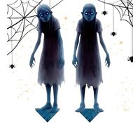 Pali Da Giardino Gemelli Spaventosi Halloween - Cartello Metallo Gemelli per Giardino 2 Pezzi - Supporto da Infilare per Halloween per Patio Prateria Feste Carnevale Esterno