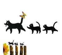 Pali da giardino in metallo per gatti - Decorazione per prato esterno 18x4,9 cm, 11x9,8 cm, 12,4x10, simpatico set di 3 figurine di gatti, ornamento da giardino resistente alle intemperie, scultura