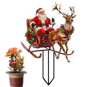 Pali da Giardino per Il Natale,Cartello Decorativo in Acrilico Bidimensionale | con Babbo Natale Renna E Slitta,per Vasi Natalizi Giardino Cortile Sentiero Piante in Vaso Prato Recinzione