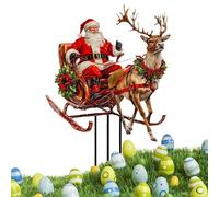 Pali Da Giardino Per Il Natale | Cartello Decorativo In Acrilico Bidimensionale - per Sentiero con Babbo Natale e la Slitta delle Renne | Per Esterno Prato Cortile Sentiero Piante In Vaso Recinto