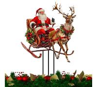 Pali Da Giardino Per Il Natale,Decorazioni in Acrilico 2D - Con Babbo Natale Renna E Slitta - Per Esterno Giardinaggio Prato Cortile Sentiero Piante In Vaso Fioriera