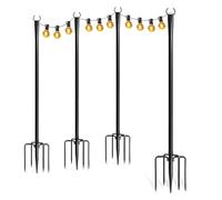 Pali della luce della corda | Pali della luce esterna | Stand da 10 piedi in metallo con forchetta per le luci da giardino patio sospese, illuminazione di ferro durevole da 4 pacco per ponte, cortile,