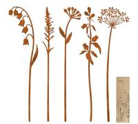 Pali di fiori in metallo stagionato per decorazioni esterne - 5 sagome uniche di piante per cortile, prato e giardino fiorito