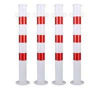 Pali di intercettazione rosso-bianco con occhielli, diametro 76 mm, altezza 750 mm, metallo, montaggio a pavimento, set da 4 pezzi