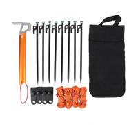 Pali di tenda, kit di accessori da campeggio, martello di palo di mazza con linee di ragazzi all'aperto da 4 mm, pioli leggeri da campeggio con sacchetto di stoccaggio, per (Nero+arancione)