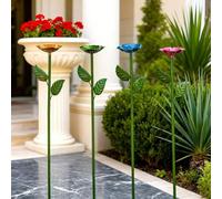 Pali in metallo per mangiatoie per fiori, 4 tazze da giardino colorate per uccelli e api, in ferro robusto con picchetti, pali per mangiatoia per prati, patii e fioriere (quattro pezzi)