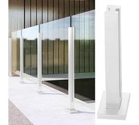 Pali Quadrati della Ringhiera di Vetro della Balaustra del Metallo, Colonne del Morsetto della Ringhiera di Vetro Bianco con Le Fessure del Rubinetto E La Base, White - Mid Post, H-115cm/45.3
