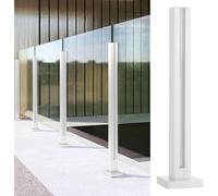 Pali Quadrati della Ringhiera di Vetro della Balaustra del Metallo, Colonne del Morsetto della Ringhiera di Vetro Bianco con Le Fessure del Rubinetto E La Base, White - End Post, H-100cm/39.4