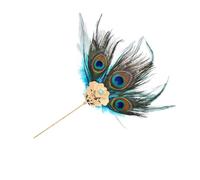 Palillos Para El Pelo 2 pezzi forcina tradizionale con piume di pavone, for donne, accessori for capelli a forma di ventaglio, lunghi in lega, con fiori(Blue)