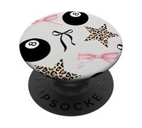 Palla 8 Leopard Star & Pink Bow Carino Y2k Trendy Cheetah PopSockets PopGrip Adesivo