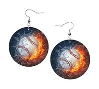 Palla da baseball in fuoco e acqua Orecchini che bruciano chitarra a forma rotonda Orecchini in pelle leggeri pendenti gioielli da donna per ragazze perfetti da indossare tutti i giorni