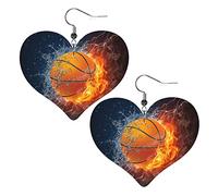 Palla da basket in fuoco e acqua Orecchini in pelle a forma di cuore Orecchini pendenti semplici da donna per lei