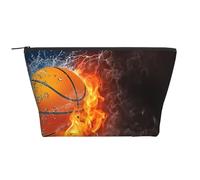 Palla da basket su fuoco e acqua, Borsa da toilette Borsa per trucco Borsa per cosmetici Borsa da toilette da viaggio portatile