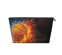 Palla da basket su fuoco e acqua, Borsa da toilette Borsa per trucco Borsa per cosmetici Borsa da toilette da viaggio portatile