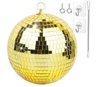 Palla da Discoteca 20 cm con Catena e Gancio - Sfera da Discoteca Specchiata Mirror Ball per Feste, DJ, Club ed Eventi, Oro