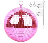 Palla da Discoteca 20 cm con Catena e Gancio - Sfera da Discoteca Specchiata Mirror Ball per Feste, DJ, Club ed Eventi, Rosa