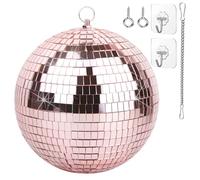 Palla da Discoteca 20 cm con Catena e Gancio - Sfera da Discoteca Specchiata Mirror Ball per Feste, DJ, Club ed Eventi, Rosa pallido