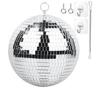 Palla da Discoteca 20 cm con Catena e Gancio - Sfera da Discoteca Specchiata Mirror Ball per Feste, DJ, Club ed Eventi, Argento