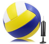 Palla da pallavolo, misura ufficiale 5, da beach volley, per interni ed esterni, in PVC, morbida, con pompa, per spiaggia, giardino e bagno (blu, bianco, giallo)