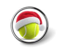 Palla da tennis che indossa un cappello di Babbo Natale rosso spilla rotonda per uomo donna moda distintivo collare pin vestito giacca zaino accessori