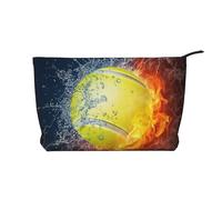 Palla da tennis nel fuoco e nell'acqua, Borsa per cosmetici in velluto a coste Borsa per il trucco Borsa da viaggio portatile