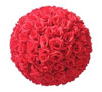 Palla decorativa di rose artificiali in seta da 20,3 cm, da appendere o come centrotavola per matrimonio., Red, taglia unica